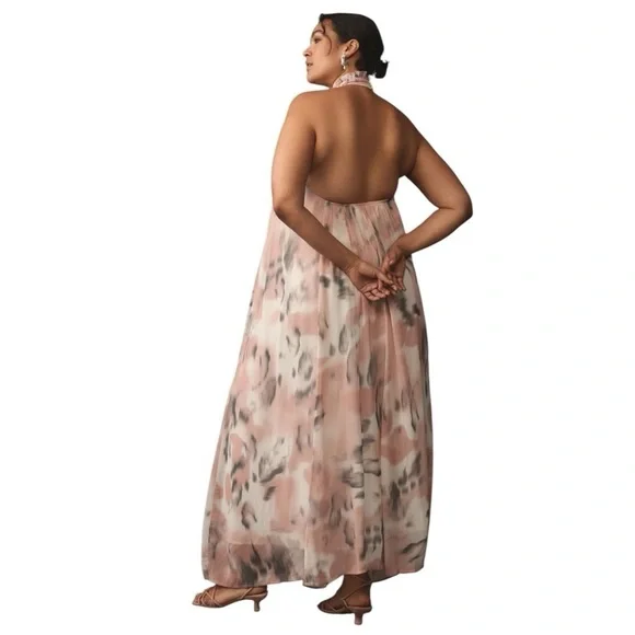 ANTHROPOLOGIE Maeve Sheer Printed Halter Maxi Dress Open Back Size 1X NEW - Picture 6 of 16